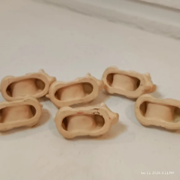 Vintage Pottery Pink Pig Napkin Rings Holders Hand Painted Set of 6 - Picture 5 of 6